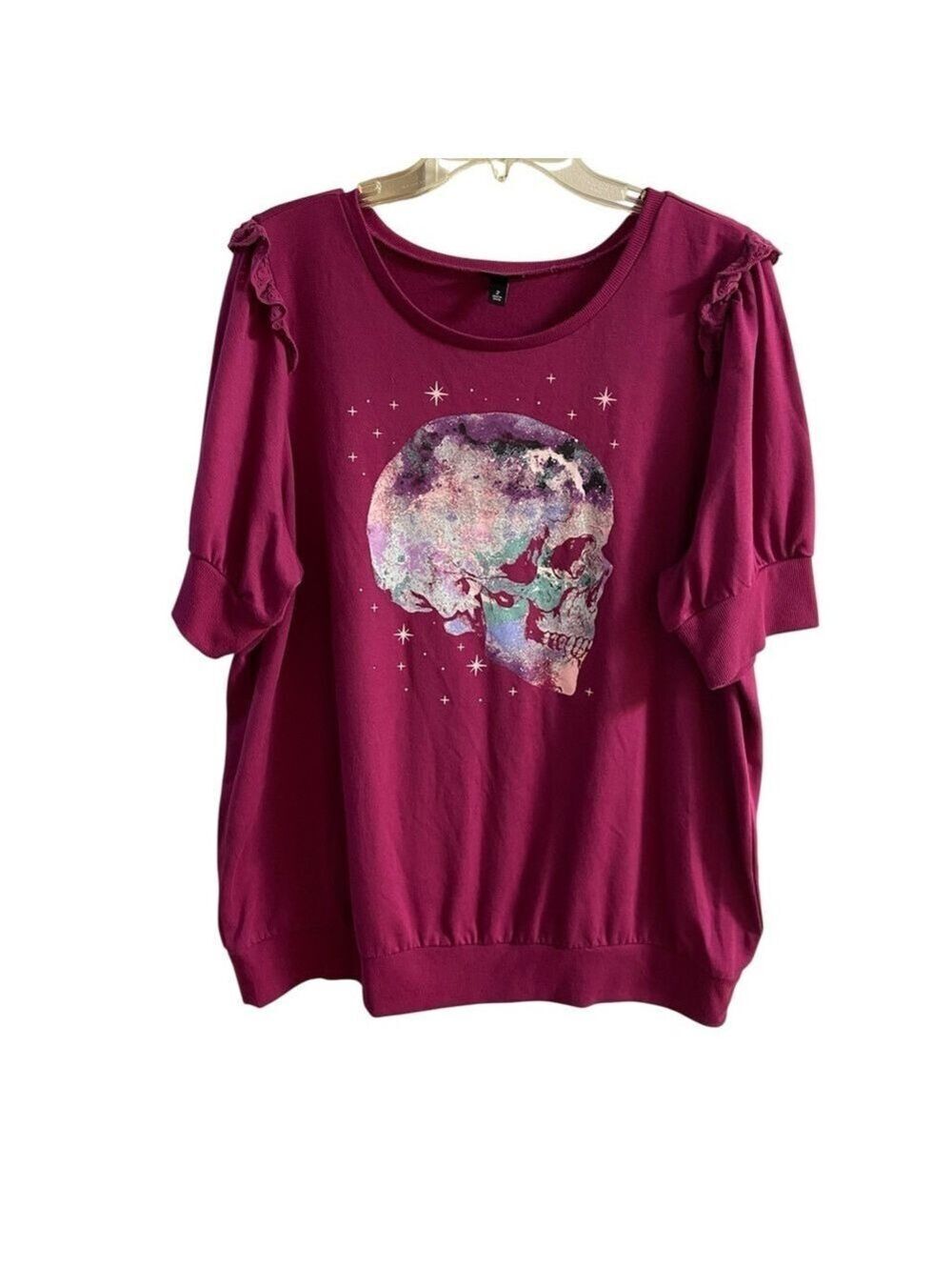 torrid Magenta Short Sleeve Tee with Skull Graphic 2X